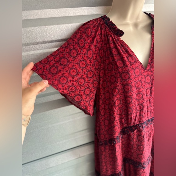 Women’s Gorgeous Red Black Anthropologie Robin Tiered Mini Dress Size 1X - Picture 5 of 14